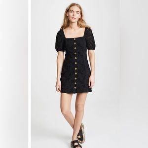 Free People Size 8 Daniella Cotton Allover Eyelet Lace Mini Dress in Black